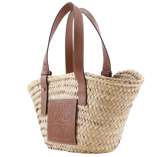 LOEWE Tote Bag Raffia, Leather Brown Basket bag Basket bag small