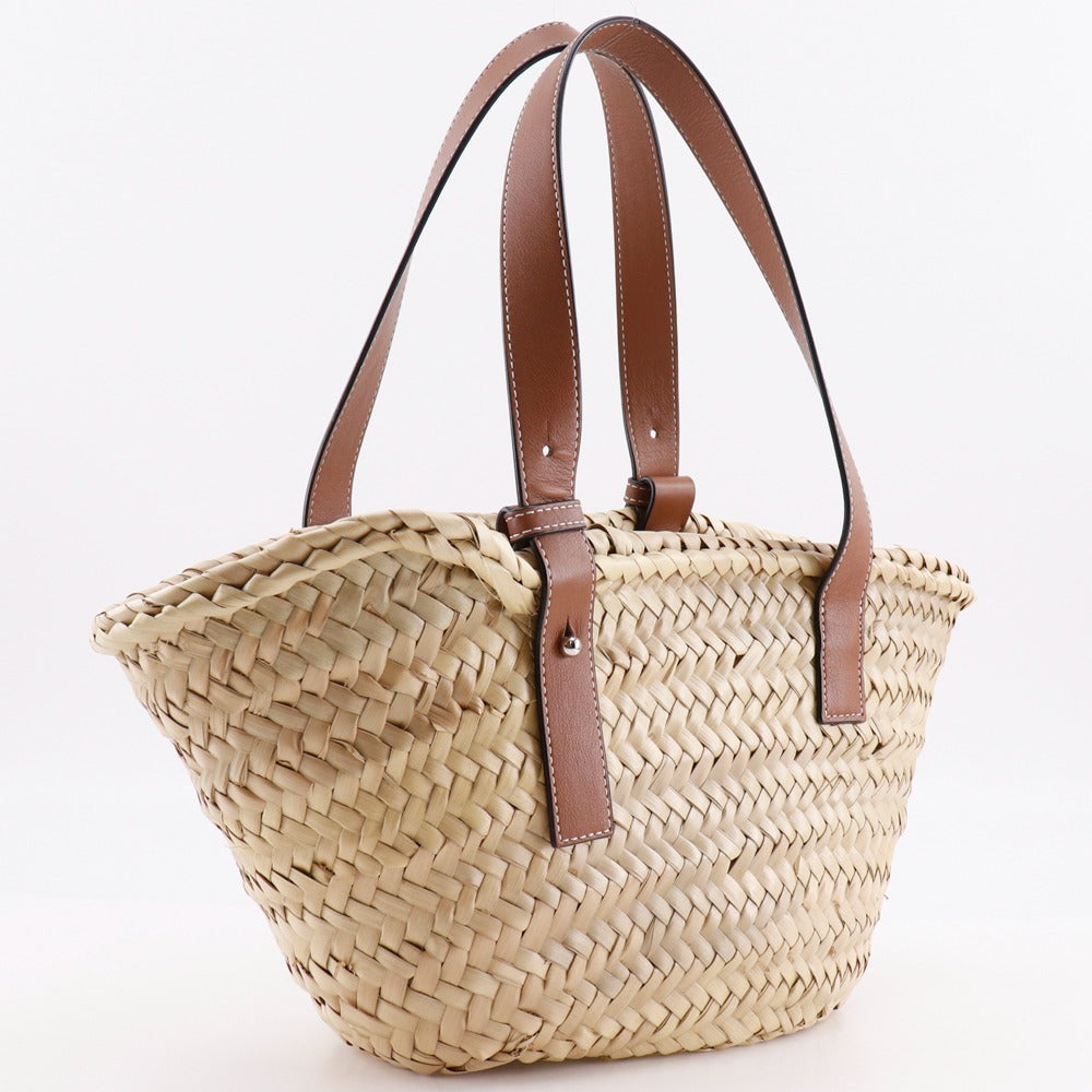 LOEWE Tote Bag Raffia, Leather Brown Basket bag Basket bag small
