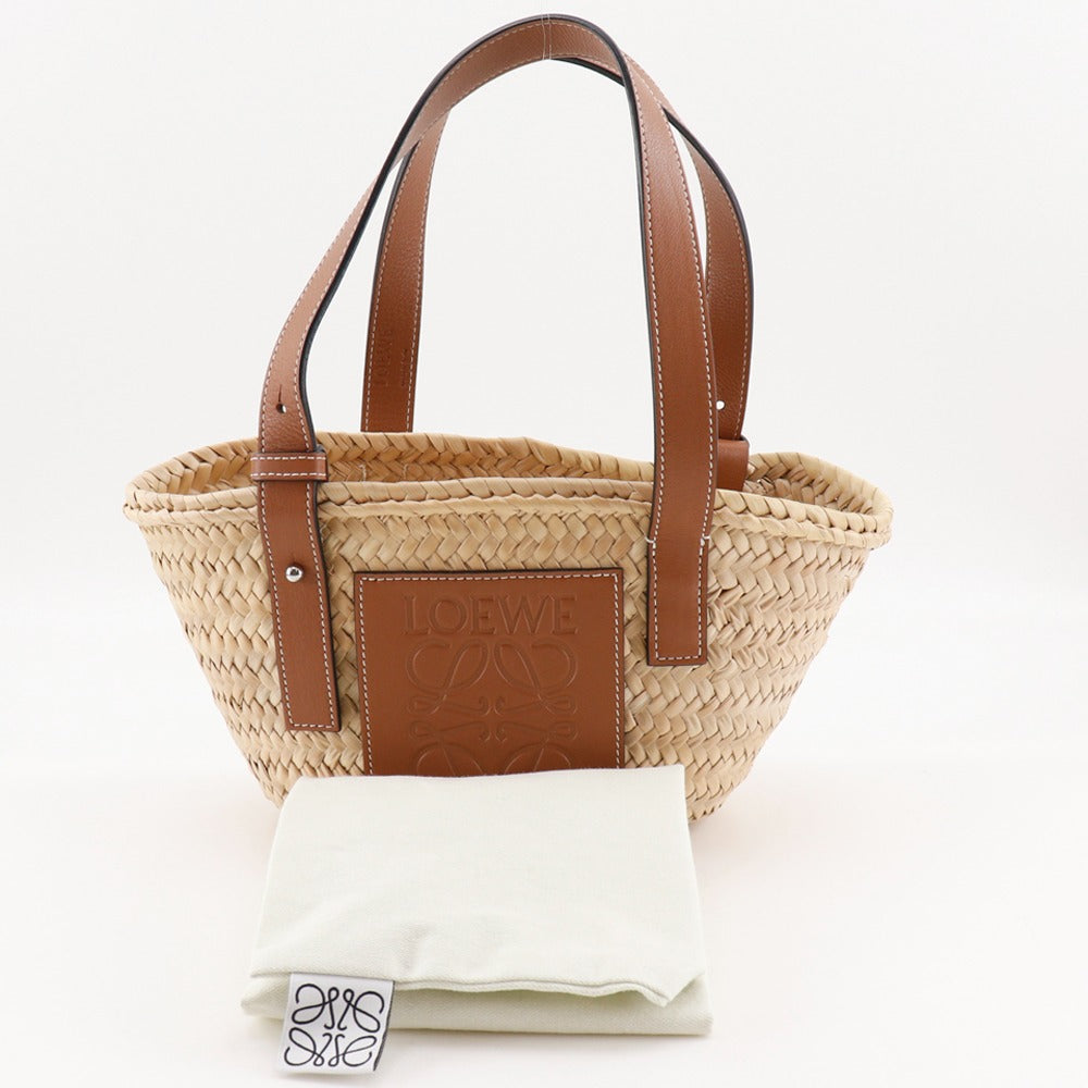 LOEWE Tote Bag Raffia, Leather Brown Basket bag Basket bag small