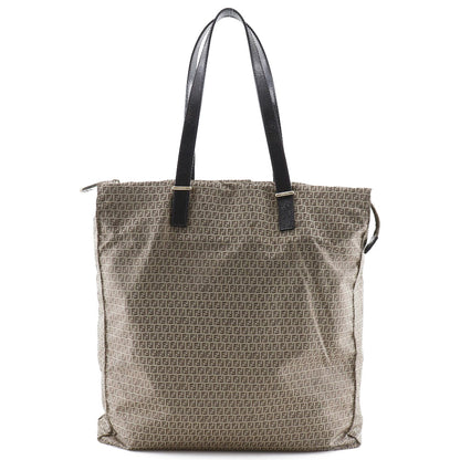 FENDI Tote Bag Nylon, Calfskin Brown micro zucchini Women Used Authentic