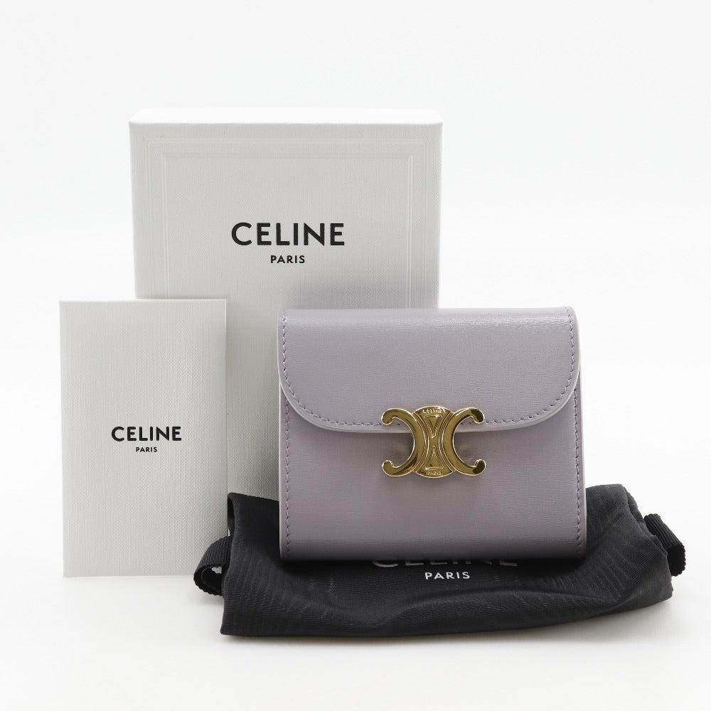 CELINE Tri-fold wallet leather purple Small flap wallet Triomphe