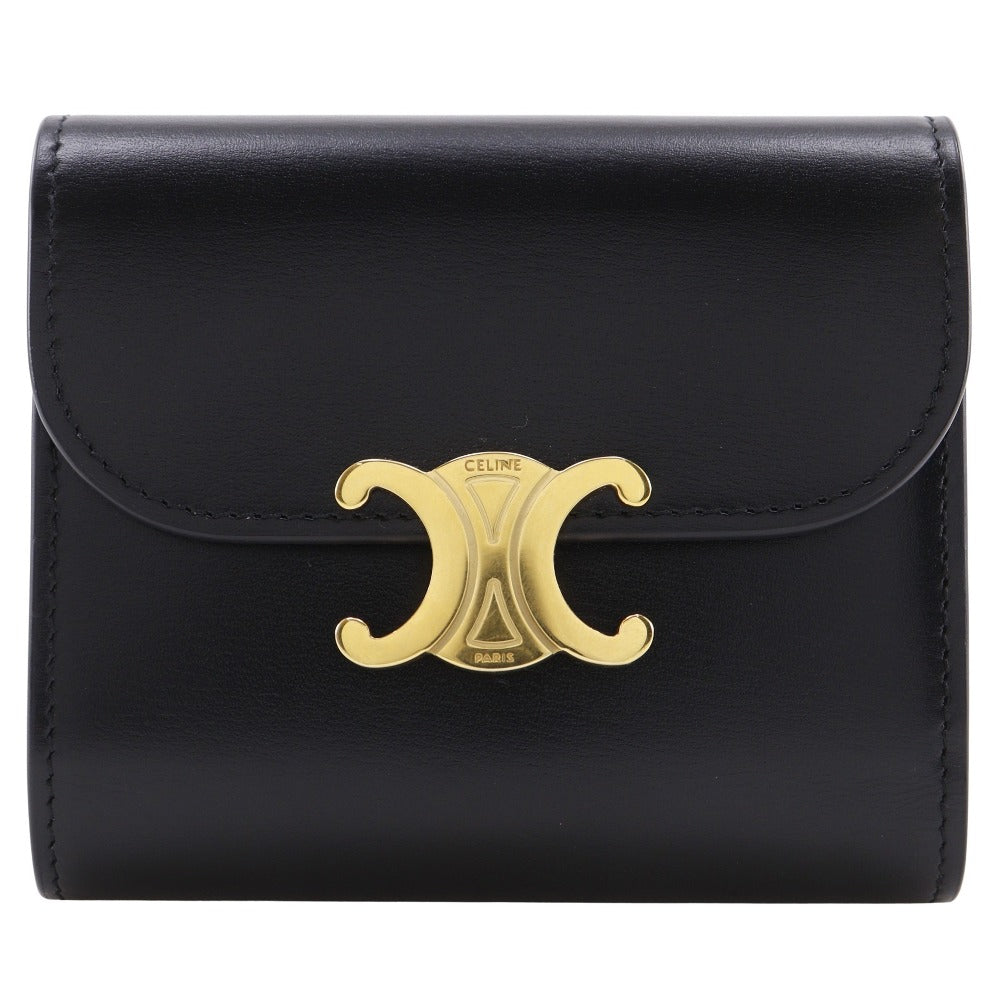 CELINE Tri-fold wallet Calfskin black Triomphe