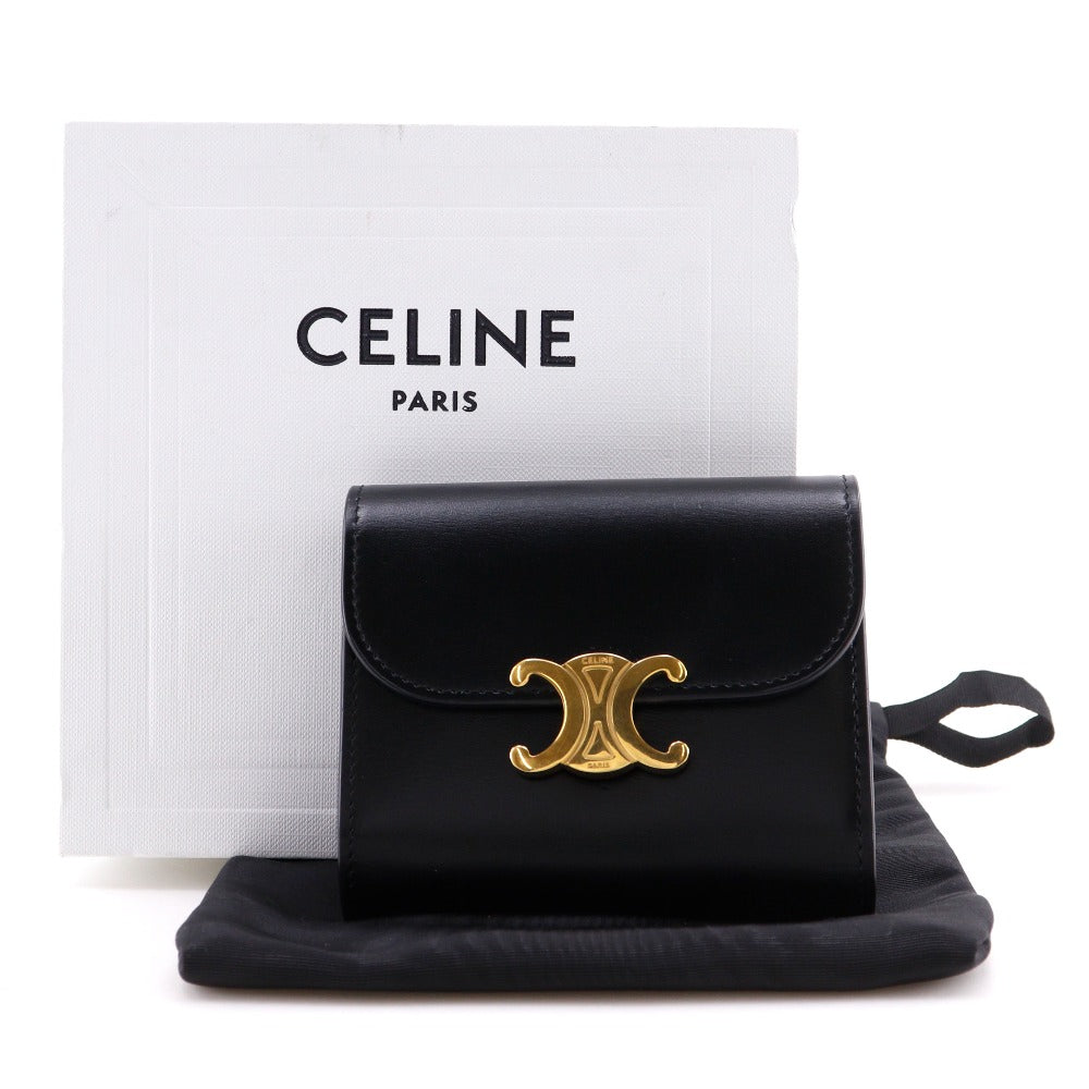 CELINE Tri-fold wallet Calfskin black Triomphe