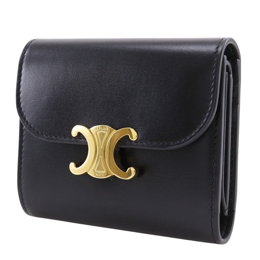 CELINE Tri-fold wallet Calfskin black Triomphe