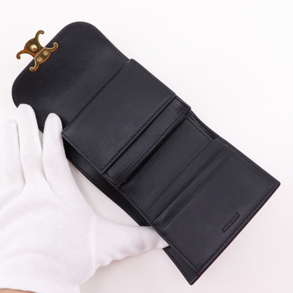 CELINE Tri-fold wallet Calfskin black Triomphe