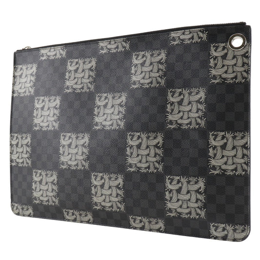 LOUIS VUITTON Clutch bag M61232 Damier Grafitto Canvas black Christopher nemes Pochette Jules GM mens Used Authentic