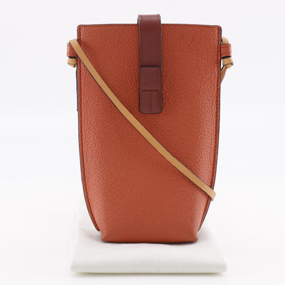 LOEWE Shoulder Bag 124.12.Z45 6977 leather Orange Smartphone pochette Pocket Shoulder