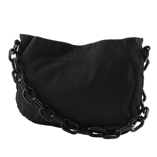 PRADA Shoulder Bag B6431 Nylon, Plastic black ChainShoulder