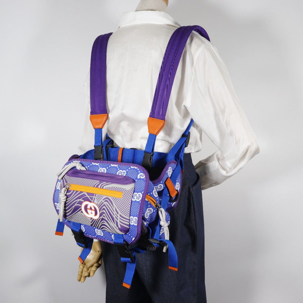 GUCCI Backpack 752100 Nylon Blue / Purple 2WAY waist bag GG small bag