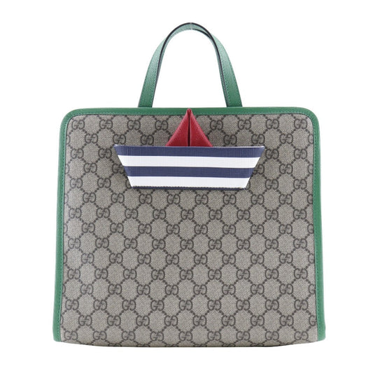 GUCCI Handbag 605662 GG Supreme Canvas Brown / green Children's Boat Tote Bag Women Used Authentic