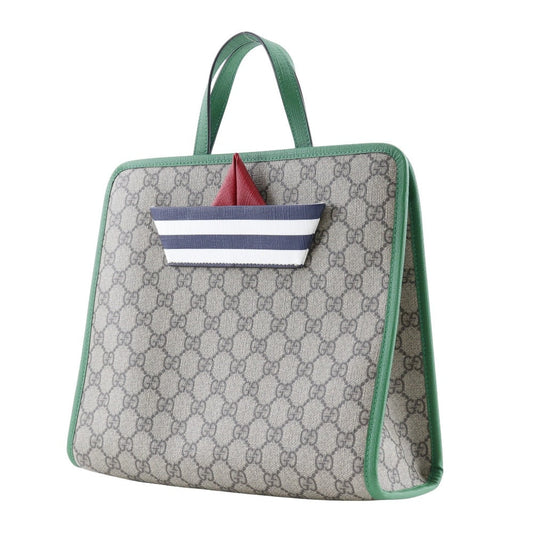 GUCCI Handbag 605662 GG Supreme Canvas Brown / green Children's Boat Tote Bag Women Used Authentic