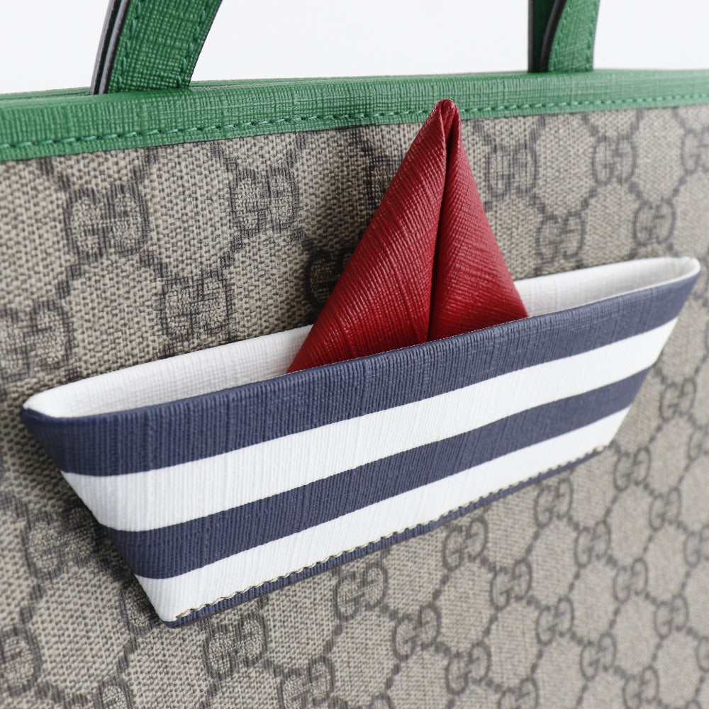 GUCCI Handbag 605662 GG Supreme Canvas Brown / green Children's Boat Tote Bag Women Used Authentic