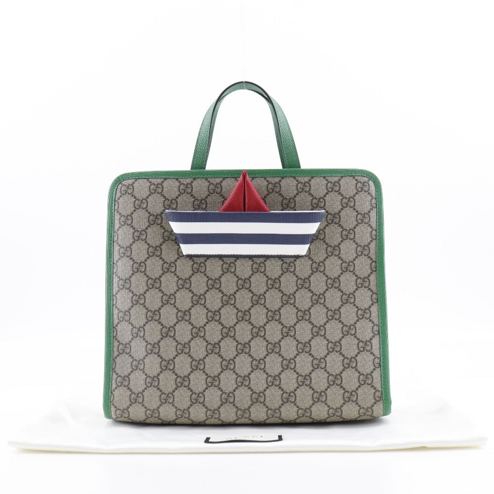 GUCCI Handbag 605662 GG Supreme Canvas Brown / green Children's Boat Tote Bag Women Used Authentic