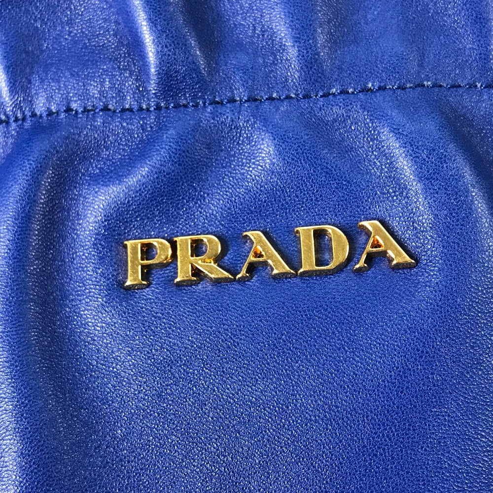 PRADA Handbag leather blue logo Crossbody ribbon Women Used Authentic