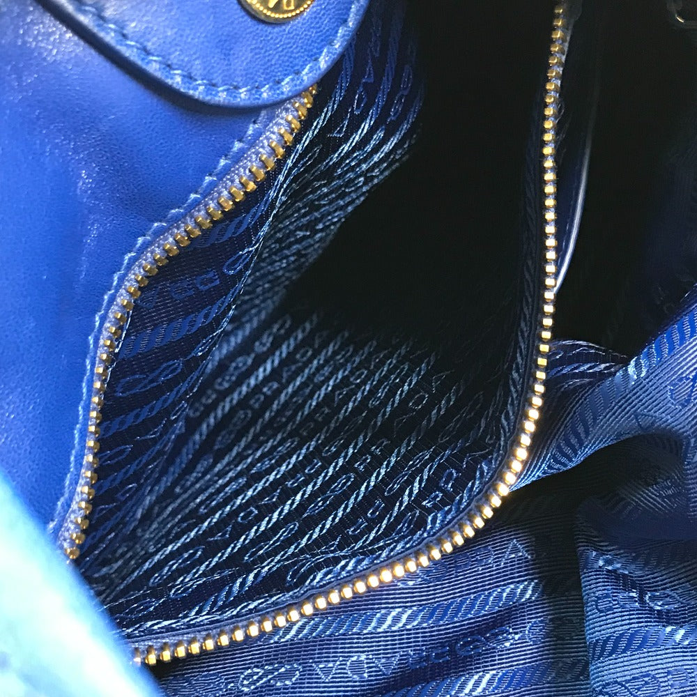 PRADA Handbag leather blue logo Crossbody ribbon Women Used Authentic