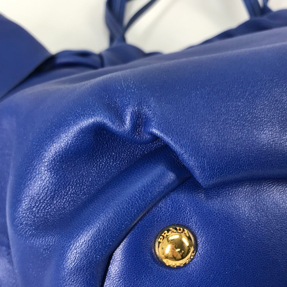 PRADA Handbag leather blue logo Crossbody ribbon Women Used Authentic