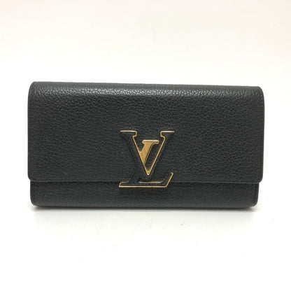 LOUIS VUITTON Long Wallet Purse M61248 Taurillon Clemence Leather black LV logo Portefeuille Capsine Women Used Authentic