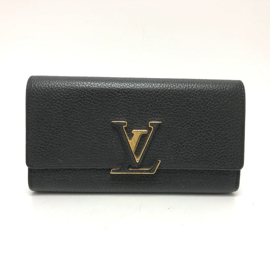 LOUIS VUITTON Long Wallet Purse M61248 Taurillon Clemence Leather black LV logo Portefeuille Capsine Women Used Authentic