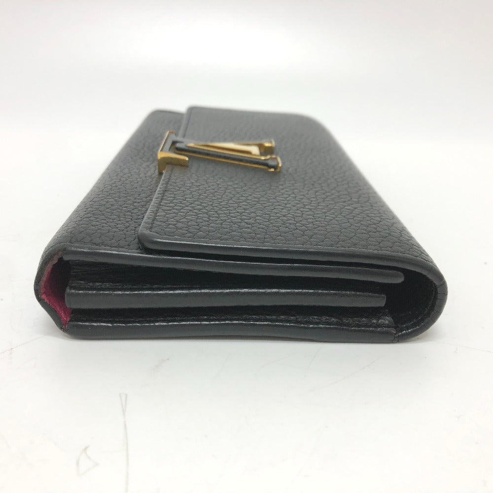 LOUIS VUITTON Long Wallet Purse M61248 Taurillon Clemence Leather black LV logo Portefeuille Capsine Women Used Authentic