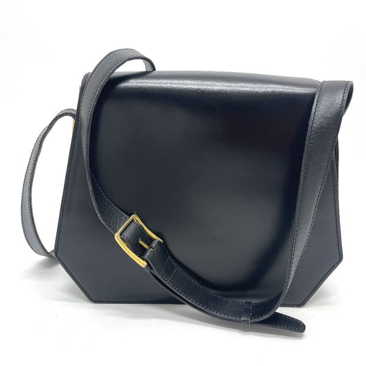 CELINE Shoulder Bag leather black logo accordion Women Used Authentic