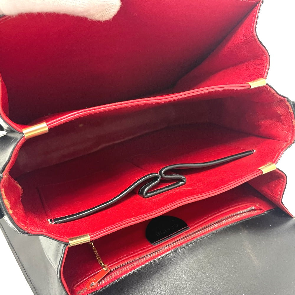 CELINE Shoulder Bag leather black logo accordion Women Used Authentic