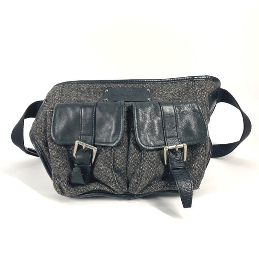 BURBERRY Sling bag Wool, Leather Gray type Black label Waist bag mens Used Authentic