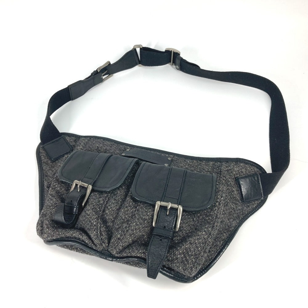 BURBERRY Sling bag Wool, Leather Gray type Black label Waist bag mens Used Authentic