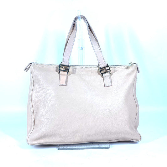 FENDI Handbag leather beige FF logo Women Used Authentic