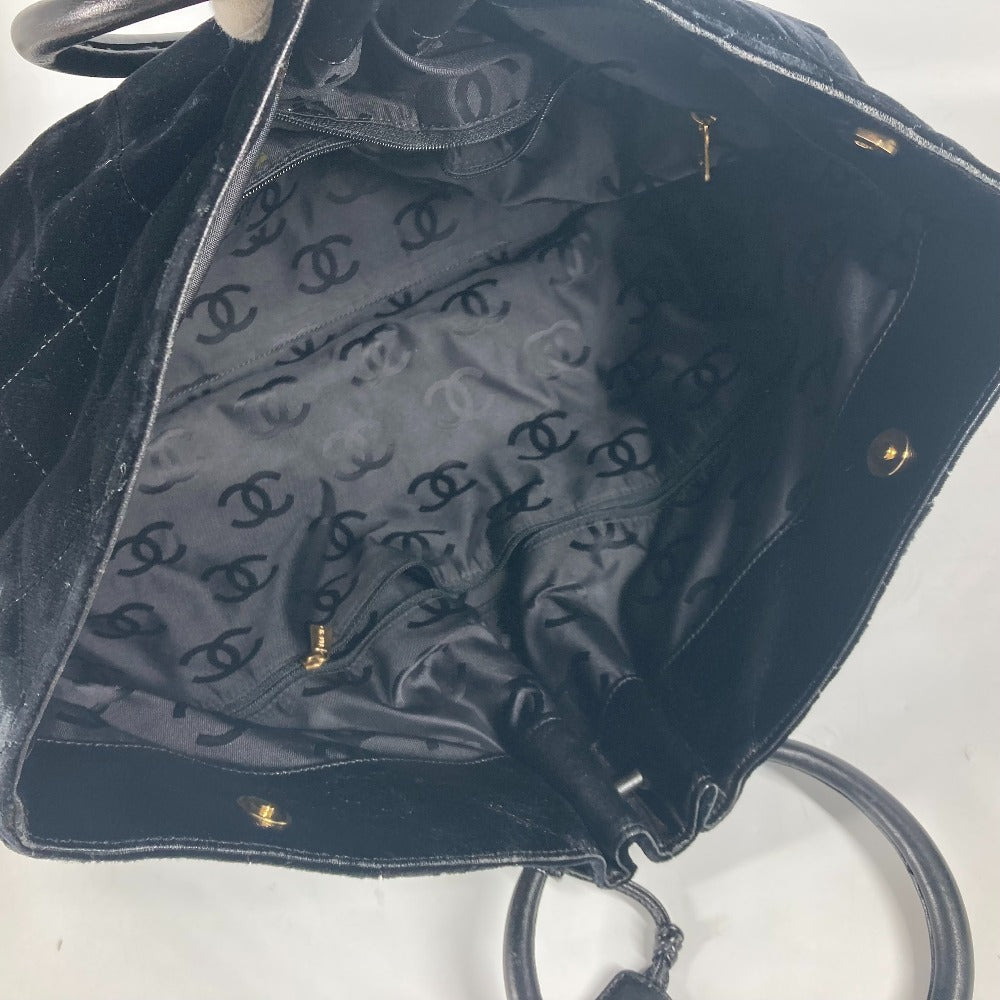 CHANEL Handbag Velour, Leather black Matrasse quilting Round handle Leather handle Women Used Authentic
