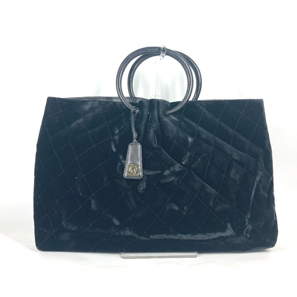 CHANEL Handbag Velour, Leather black Matrasse quilting Round handle Leather handle Women Used Authentic