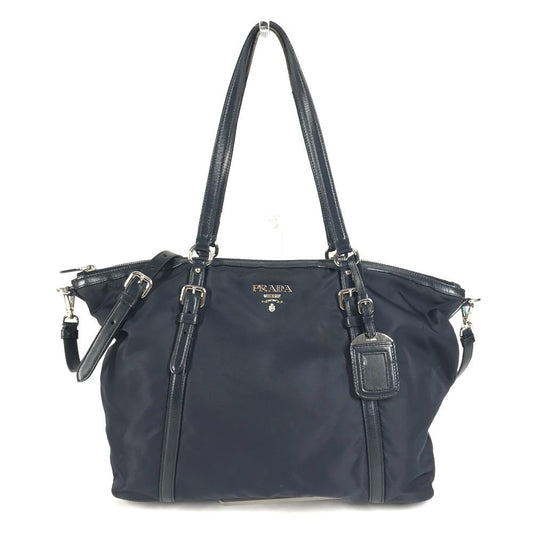 PRADA Shoulder Bag Leather / nylon Navy logo
