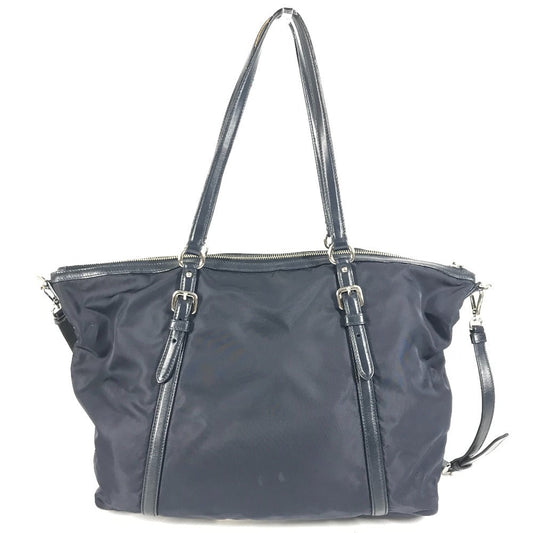 PRADA Shoulder Bag Leather / nylon Navy logo