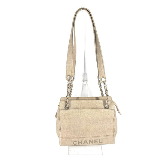 CHANEL Shoulder Bag canvas beige vintage CC COCO Mark