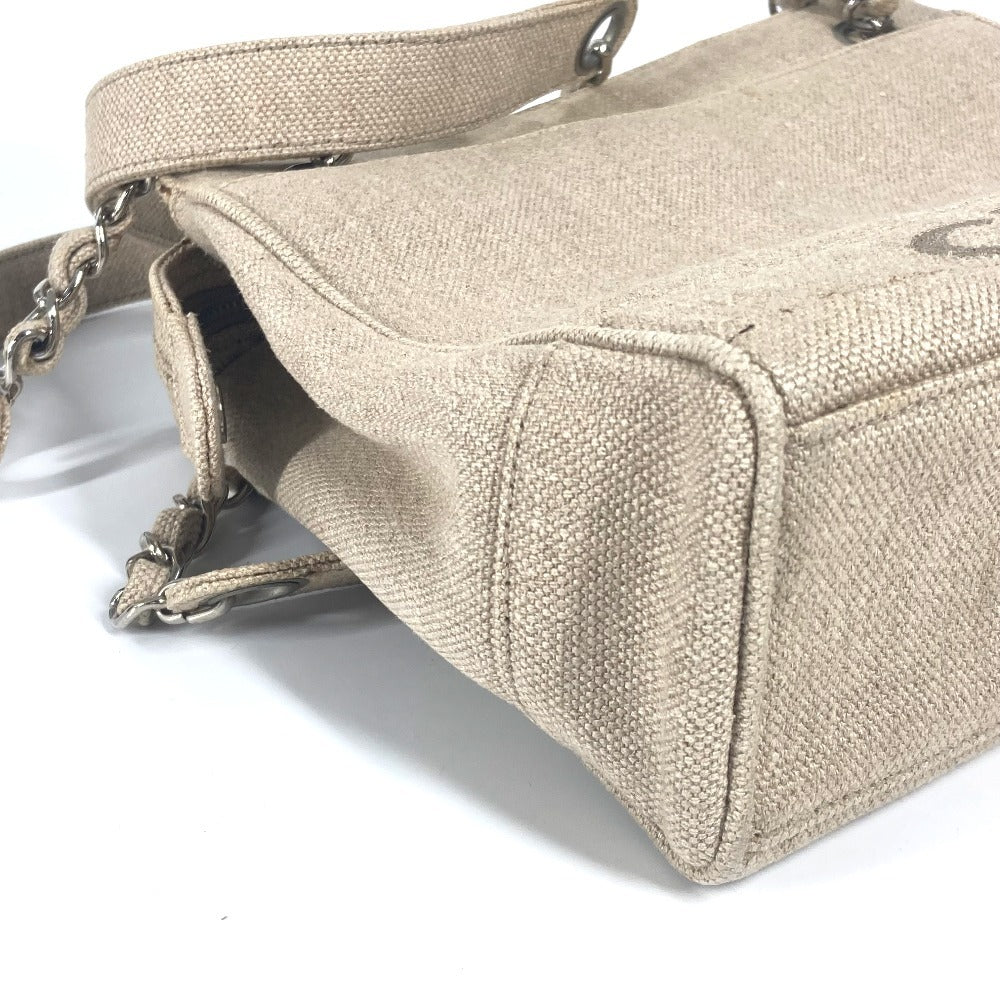 CHANEL Shoulder Bag canvas beige vintage CC COCO Mark