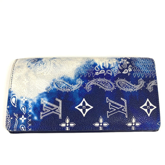 LOUIS VUITTON Long Wallet Purse M81405 leather blue monogram bandana Portefeuille Brazza