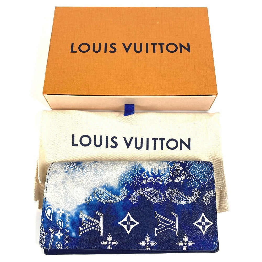LOUIS VUITTON Long Wallet Purse M81405 leather blue monogram bandana Portefeuille Brazza