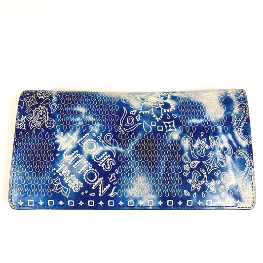LOUIS VUITTON Long Wallet Purse M81405 leather blue monogram bandana Portefeuille Brazza