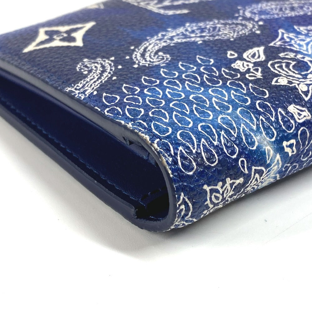 LOUIS VUITTON Long Wallet Purse M81405 leather blue monogram bandana Portefeuille Brazza