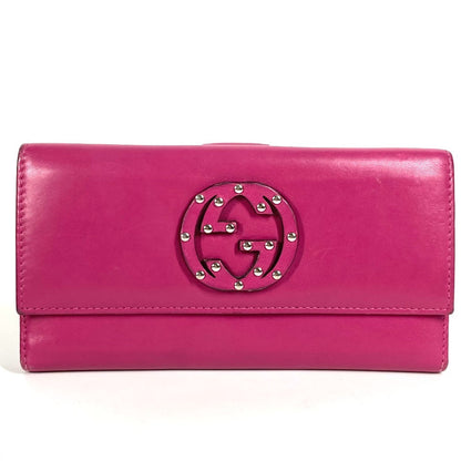 GUCCI Long Wallet Purse 231843 leather Purple pink type Interlocking G studs