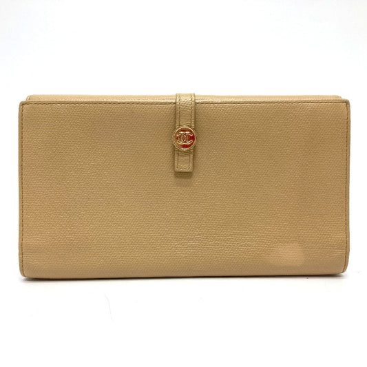 CHANEL Long Wallet Purse A20905 leather beige CC COCO Mark W Hook Wallet  Women Used Authentic