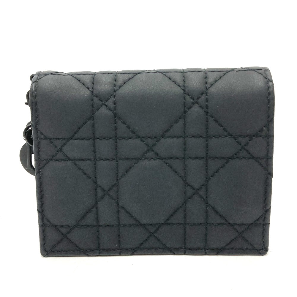 Dior Folded wallet S0178SLOI leather black Lady Dior Mini wallet