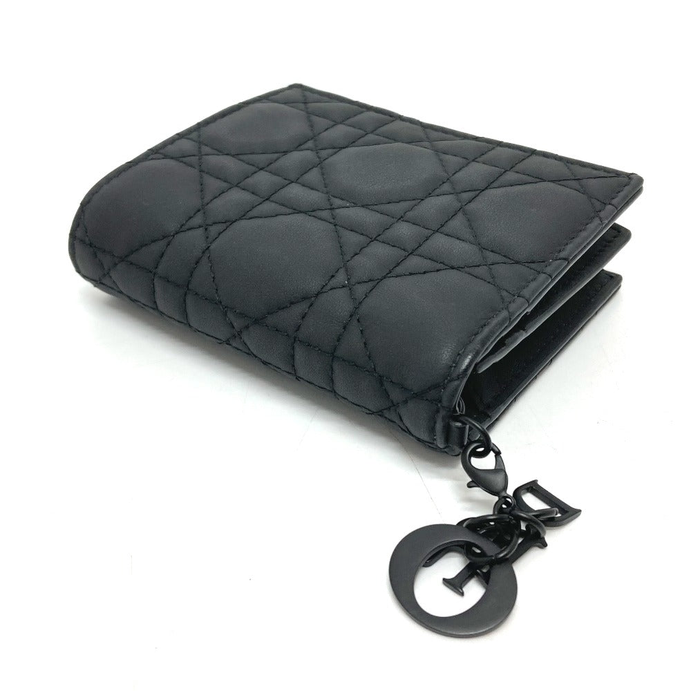 Dior Folded wallet S0178SLOI leather black Lady Dior Mini wallet