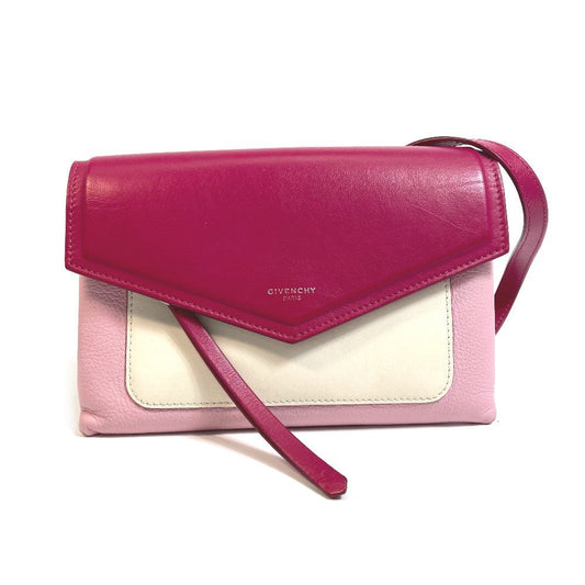 GIVENCHY Shoulder Bag leather Pink x White flap duet Women Used Authentic