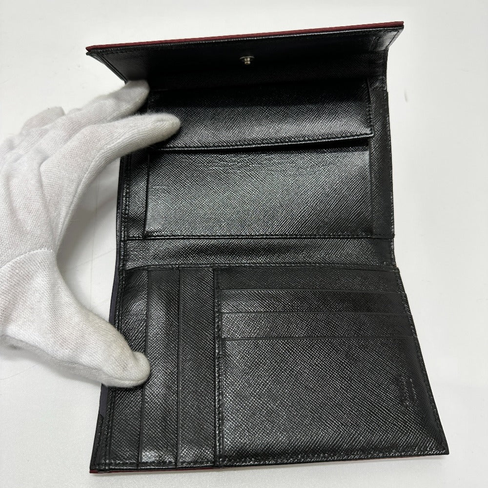 PRADA Trifold wallet Nylon, Saffiano Leather wine-red Triangle logo