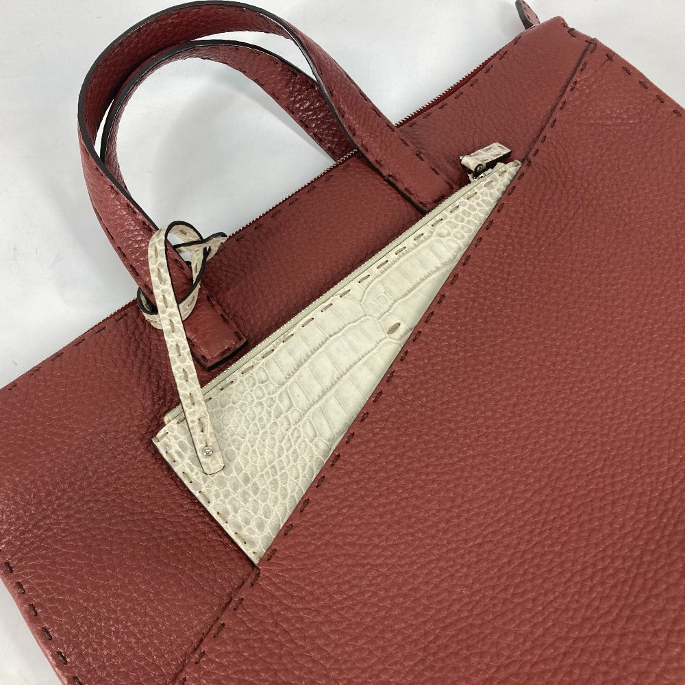 FENDI Business bag leather Brown Handbag Celeria mens Used Authentic