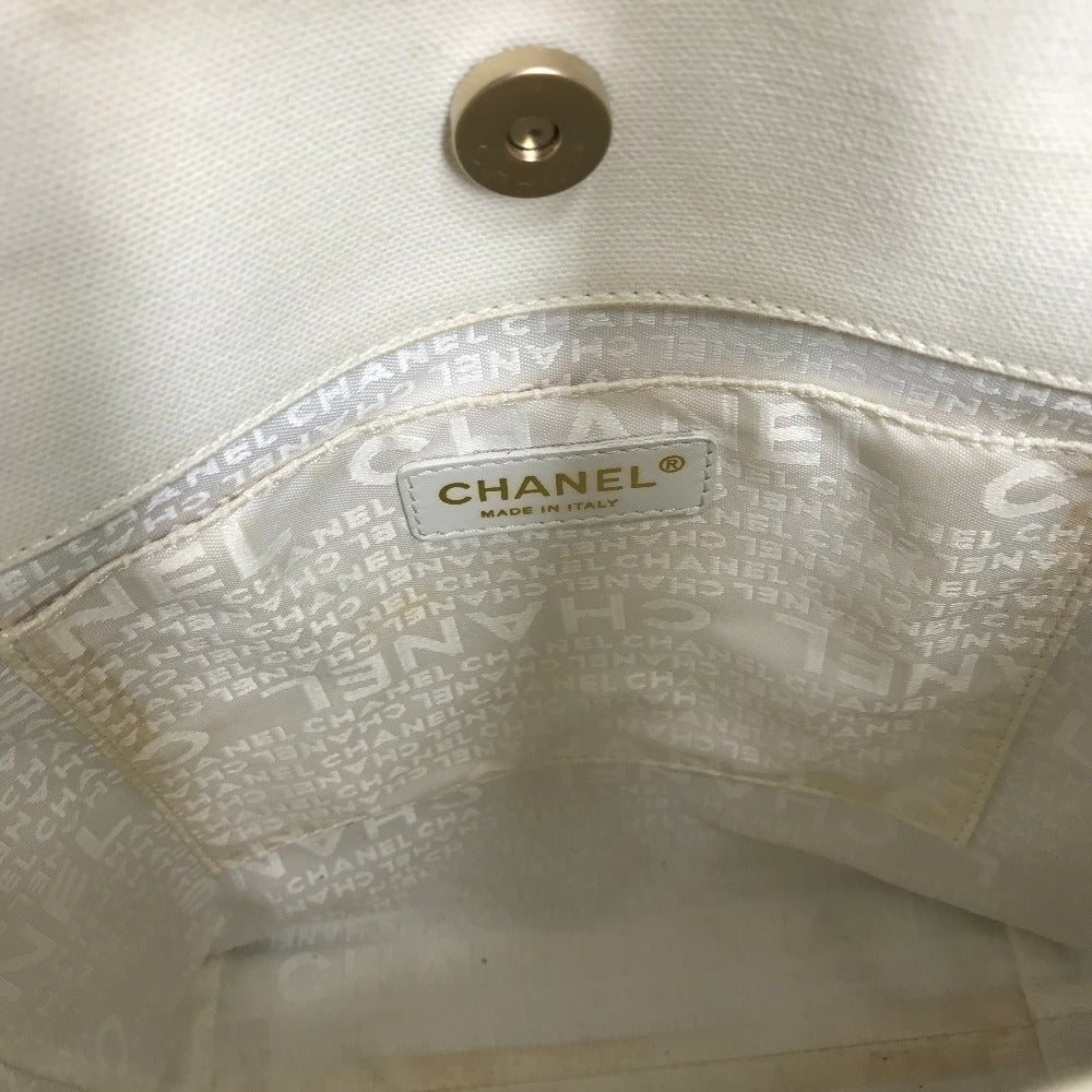 CHANEL Shoulder Bag canvas Gray x white Windows line Handbag Women Used Authentic