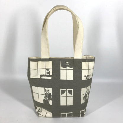 CHANEL Shoulder Bag canvas Gray x white Windows line Handbag Women Used Authentic