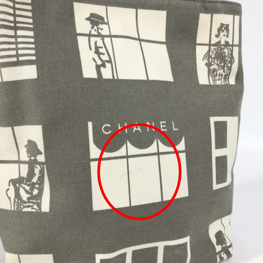 CHANEL Shoulder Bag canvas Gray x white Windows line Handbag Women Used Authentic