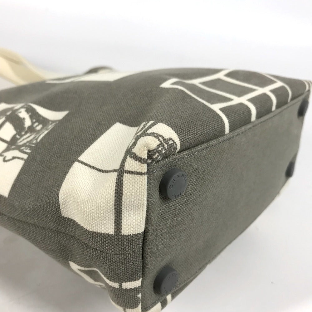 CHANEL Shoulder Bag canvas Gray x white Windows line Handbag Women Used Authentic