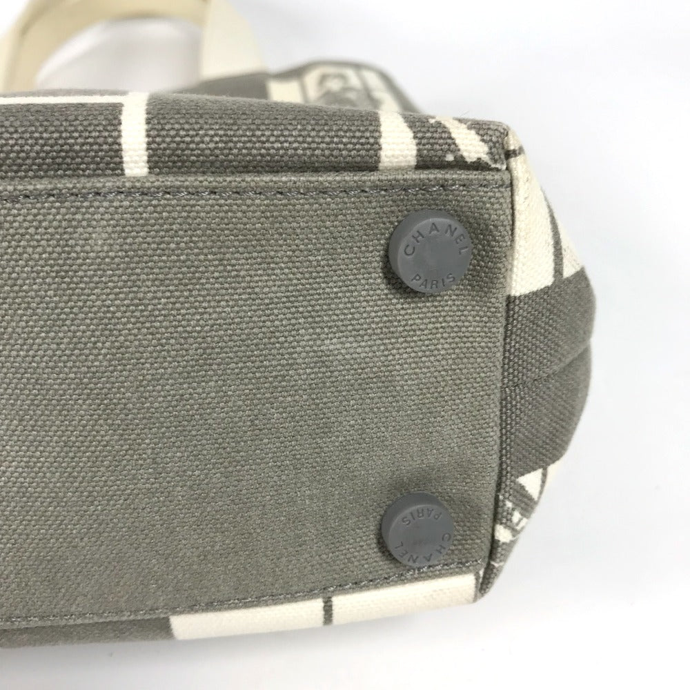 CHANEL Shoulder Bag canvas Gray x white Windows line Handbag Women Used Authentic